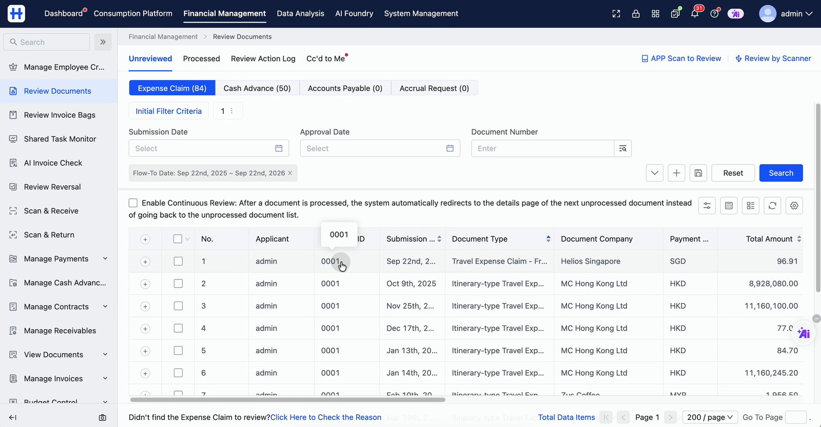 Helios AI travel, claims and payable workflow on HSBC virtual cards